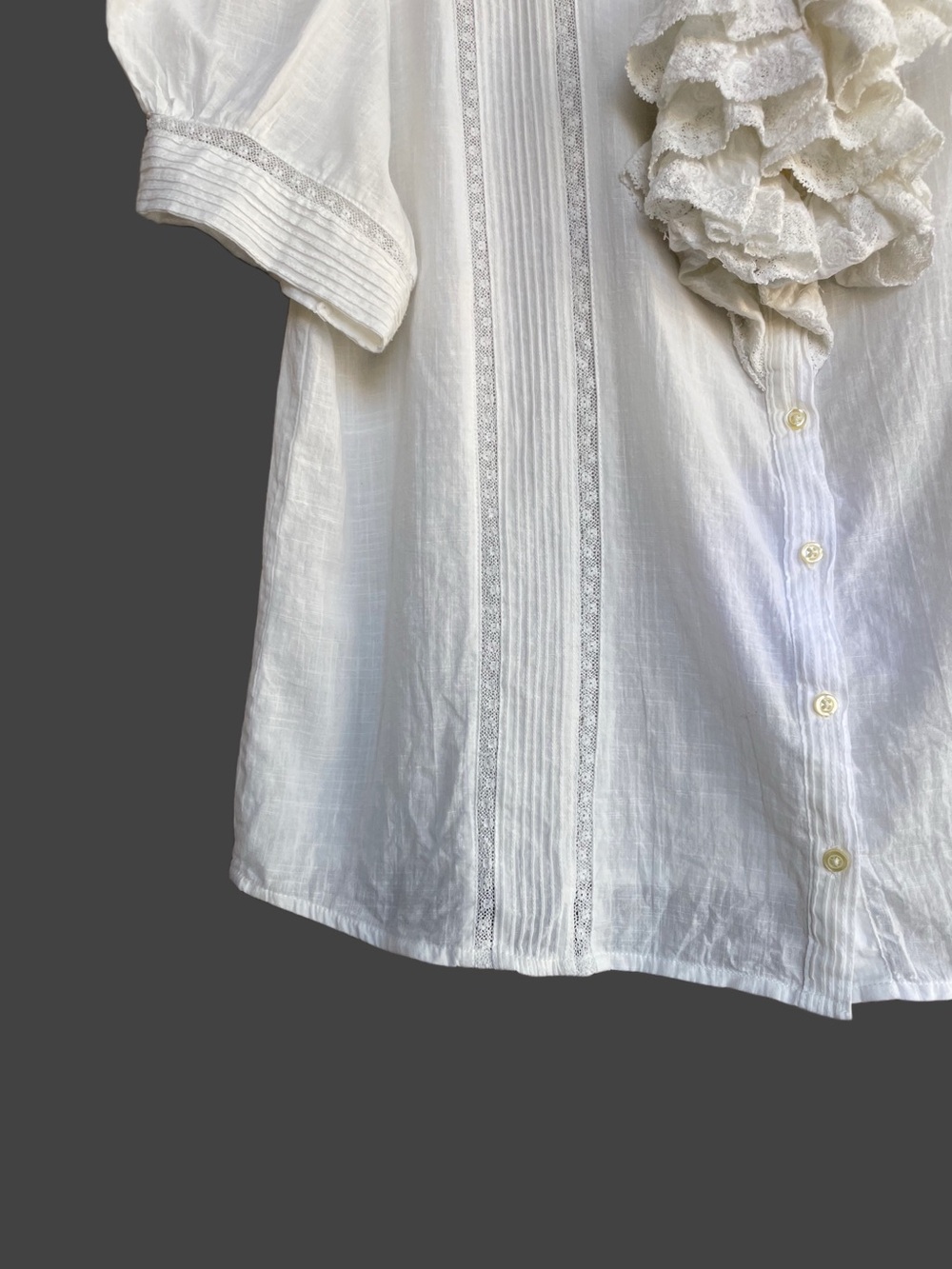 THE GREAT White Floral Embroidered Ruffle Cotton Button Down Kindred Blouse Top - Picture 10 of 17